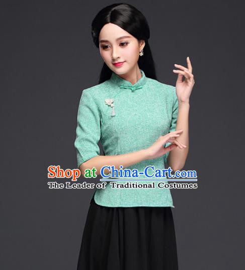 Traditional Chinese National Costume Hanfu Green Blouse, China Tang Suit Cheongsam Upper Outer Garment Shirt for Women