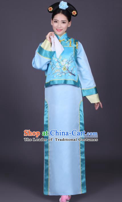 Traditional Chinese Ancient Manchu Princess Chi-pao Costume, China Qing Dynasty Palace Lady Embroidered Clothing for Women