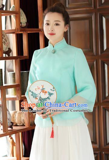Traditional Chinese National Costume Hanfu Green Qipao Blouse, China Tang Suit Cheongsam Upper Outer Garment Shirt for Women