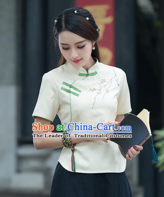 Traditional Chinese National Costume Hanfu Embroidery Apricot Blouse, China Tang Suit Cheongsam Upper Outer Garment Shirt for Women