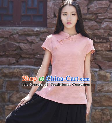 Traditional Chinese National Costume Hanfu Pink Qipao Blouse, China Tang Suit Cheongsam Upper Outer Garment Shirt for Women