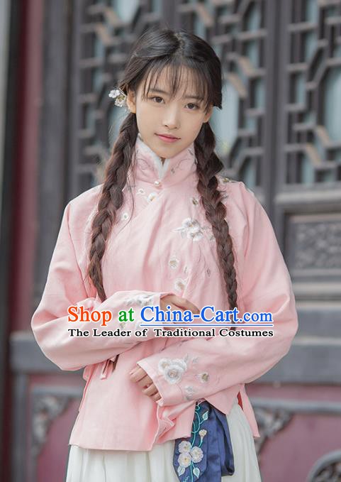 Traditional Chinese National Costume Hanfu Embroidery Cotton-padded Blouse, China Tang Suit Cheongsam Upper Outer Garment Shirt for Women