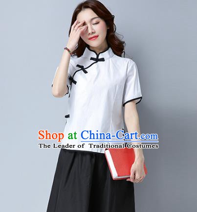 Traditional Chinese National Costume Hanfu White Qipao Blouse, China Tang Suit Cheongsam Upper Outer Garment Shirt for Women
