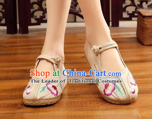 Traditional Chinese National Hanfu Embroidery Flowers White Shoes, China Princess Embroidered Shoes for Women