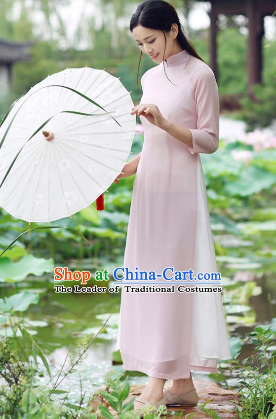 Traditional Chinese National Costume Hanfu Pink Qipao Dress, China Tang Suit Cheongsam for Women