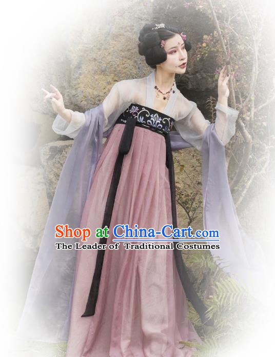 Traditional Chinese Ancient Palace Lady Fairy Costume, China Tang Dynasty Princess Embroidered Dance Clothing for Women