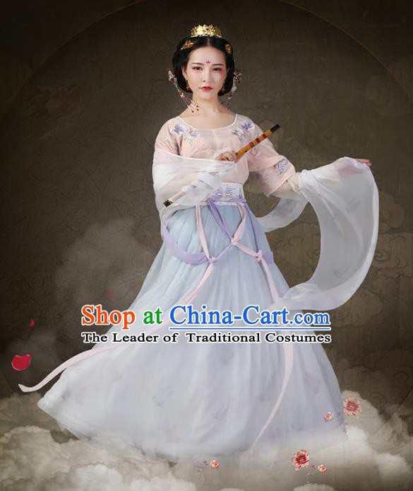 Traditional Chinese Ancient Princess Costume, China Tang Dynasty Palace Lady Embroidered Dress Clothing for Women