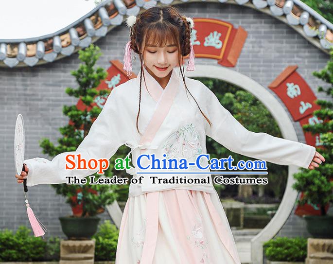 Traditional Chinese National Costume Hanfu Slant Opening Embroidery Blouse, China Tang Suit Cheongsam Upper Outer Garment Shirt for Women