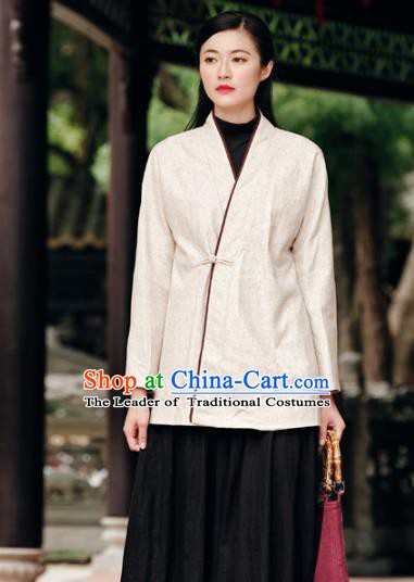Traditional Chinese National Costume Hanfu Slant Opening White Blouse, China Tang Suit Cheongsam Upper Outer Garment Shirt for Women