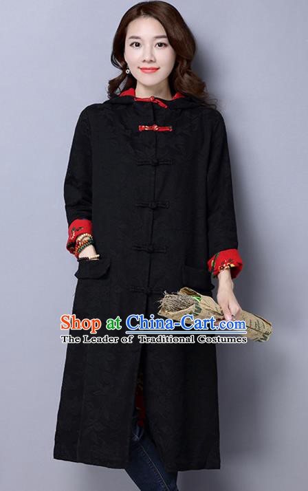Traditional Chinese National Costume Hanfu Black Dust Coat, China Tang Suit Outer Garment Coat for Women