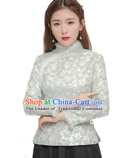 Traditional Chinese National Costume Hanfu Green Satin Blouse, China Tang Suit Cheongsam Upper Outer Garment Shirt for Women