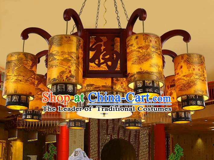 Traditional Chinese Handmade Sheepskin Lantern Classical Wood Carving Palace Lantern China Ceiling Palace Lamp