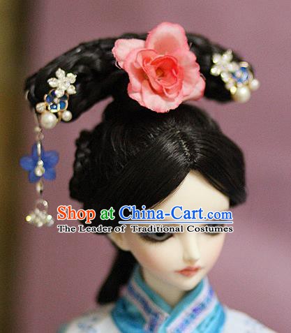 Traditional Handmade Chinese Ancient Qing Dynasty Manchu Princess Hair Accessories Palace Lady Wig for Women