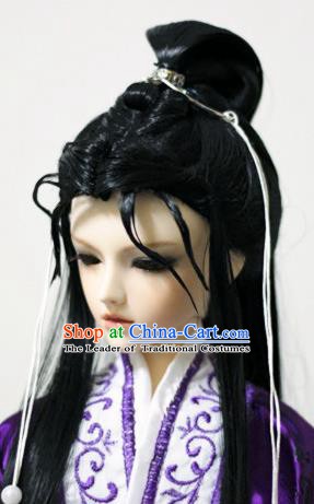 Traditional Handmade Chinese Ancient Han Dynasty Swordsman Hair Accessories Wig Sheath for Men