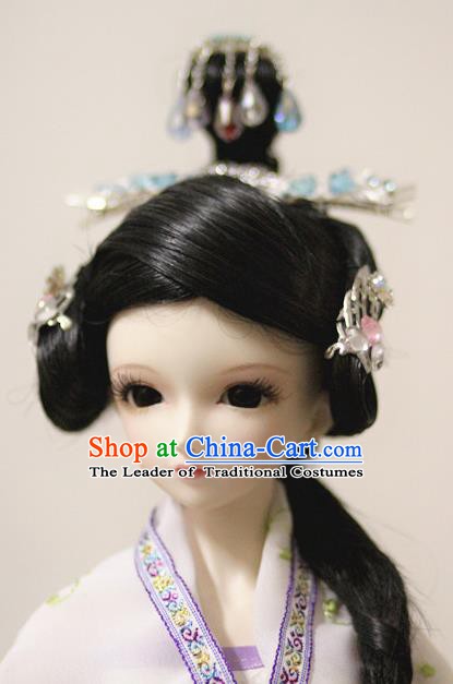 Traditional Handmade Chinese Ancient Han Dynasty Nobility Lady Hair Accessories Palace Princess Wig Sheath for Women