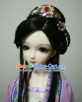 Traditional Handmade Chinese Ancient Tang Dynasty Royal Princess Wig Sheath Wiggery for Women
