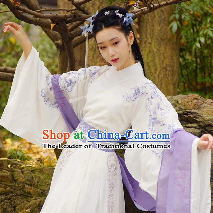 Traditional Chinese Han Dynasty Nobility Lady Costume, China Ancient Princess Embroidered Hanfu Clothing for Women