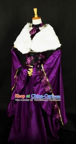 Traditional Chinese Ancient Princess Hanfu Purple Costume Tang Dynasty Palace Lady Clothing for Women