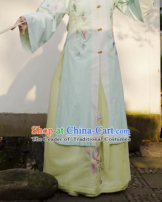 Traditional Chinese Ming Dynasty Young Lady Costume Ancient Embroidered Yellow Skirts for Women