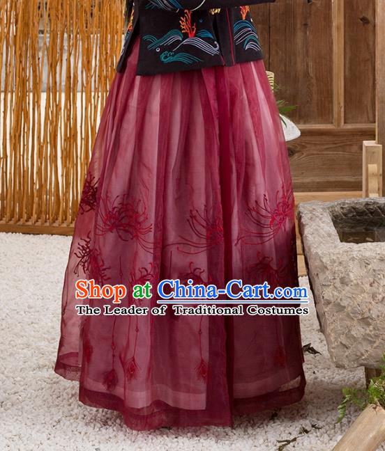 Traditional Chinese Ming Dynasty Young Lady Costume Ancient Embroidered Equinox Flower Skirts for Women