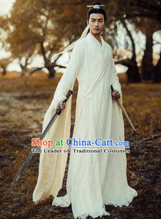 Traditional Chinese Zhou Dynasty Jiang Ziya Costume Ancient Military Counsellor Clothing for Men