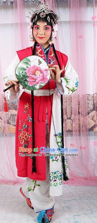 Chinese Beijing Opera Young Lady Embroidered Red Costume, China Peking Opera Actress Embroidery Clothing
