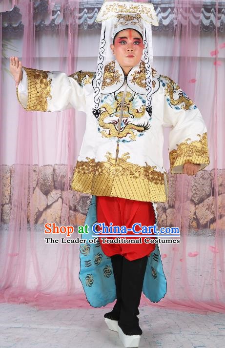 Chinese Beijing Opera Takefu Costume White Mandarin Embroidered Robe, China Peking Opera Imperial Bodyguard Embroidery Gwanbok Clothing