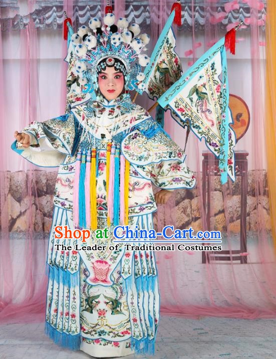 Chinese Beijing Opera Young Lady Embroidered White Costume, China Peking Opera Actress Embroidery Clothing