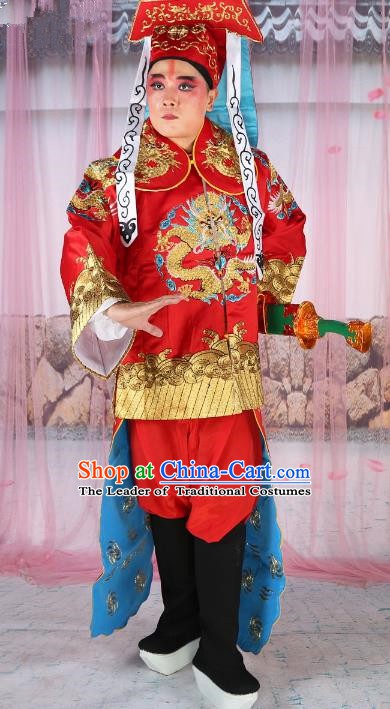 Chinese Beijing Opera Takefu Costume Red Embroidered Robe, China Peking Opera Imperial Bodyguard Embroidery Gwanbok Clothing