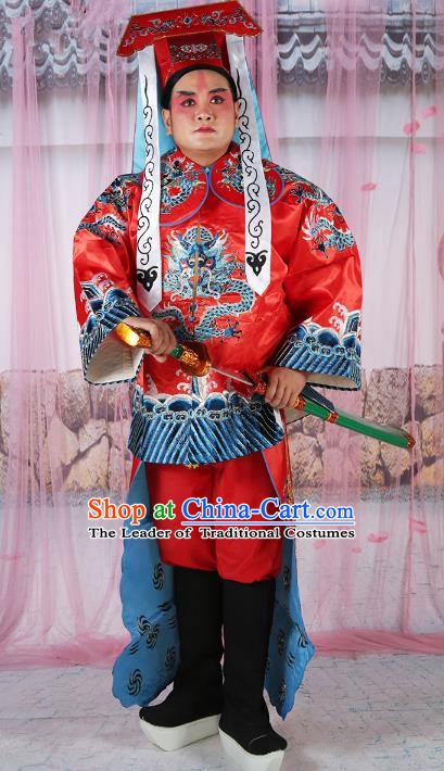Chinese Beijing Opera Takefu Costume Red Embroidered Robe, China Peking Opera General Embroidery Gwanbok Clothing