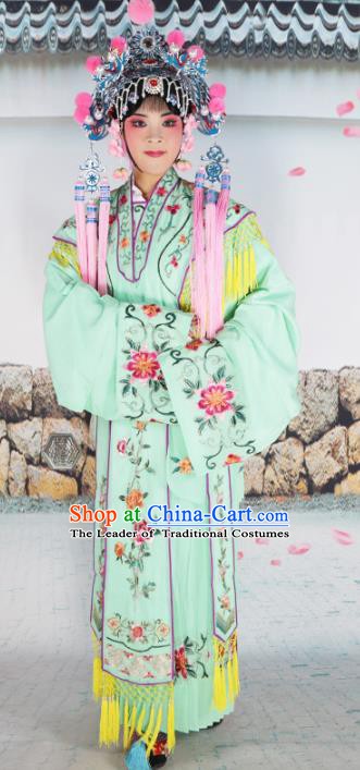 Chinese Beijing Opera Princess Green Embroidered Costume, China Peking Opera Actress Embroidery Clothing