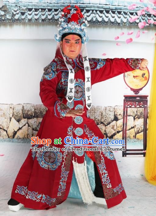 Chinese Beijing Opera Takefu Costume Wine Red Embroidered Robe, China Peking Opera Imperial Bodyguard Embroidery Gwanbok Clothing
