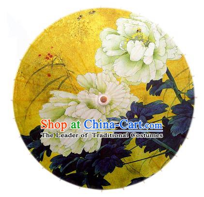 Asian China Dance Handmade Umbrella Stage Performance Umbrella Printing Peony Yellow Oil-paper Umbrellas