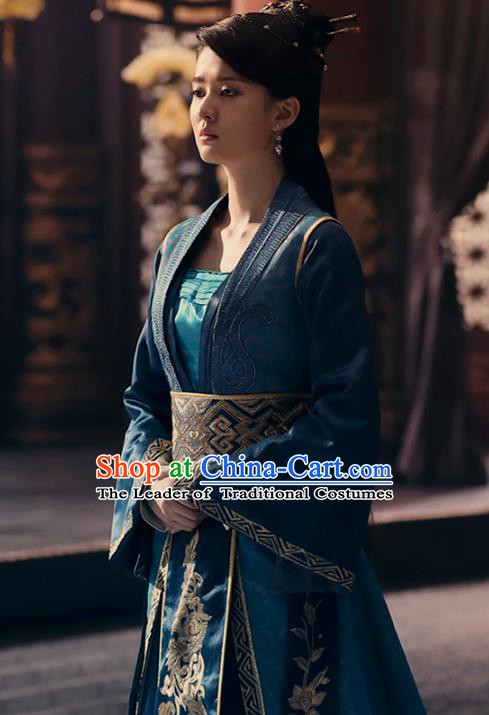 Traditional Chinese Ancient Han Dynasty Young Lady Embroidered Costume for Women