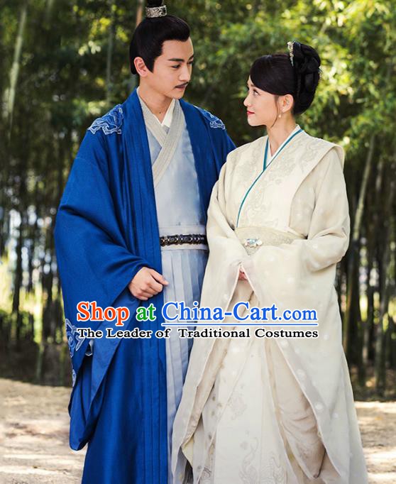 Traditional Chinese Ancient Sui Dynasty Imperial Emperor and Empress Embroidered Costume Complete Set