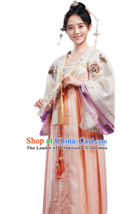 Traditional Chinese Ancient Tang Dynasty Imperial Princess Embroidered Costume and Headpiece Complete Set