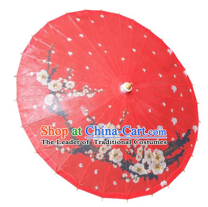 Asian China Dance Handmade Wedding Umbrella Stage Performance Umbrella Printing Wintersweet Red Oil-paper Umbrellas