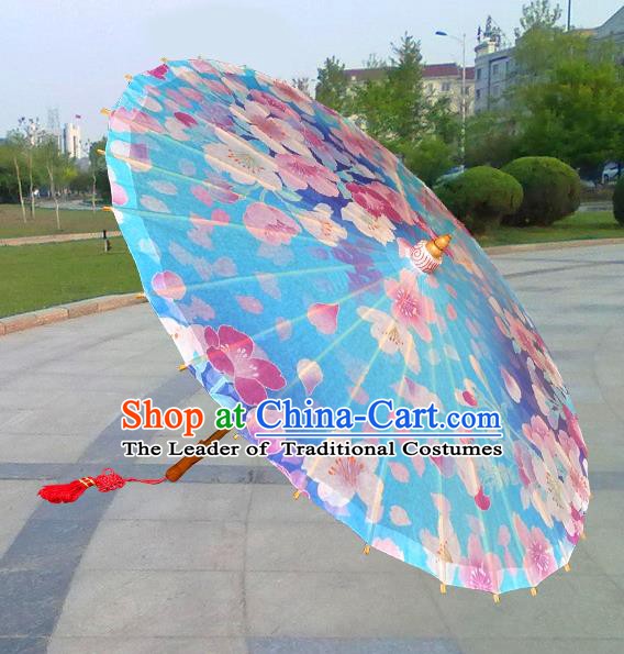 Asian China Dance Handmade Umbrella Stage Performance Umbrella Printing Flowers Blue Oil-paper Umbrellas