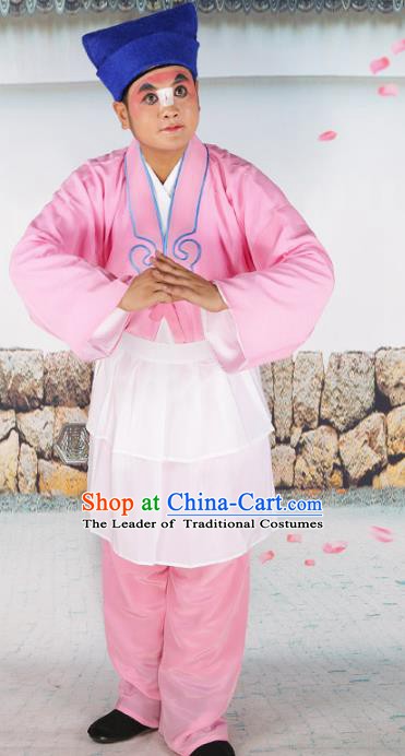 Chinese Beijing Opera Waiter Pink Costume, China Peking Opera Clown Embroidery Clothing