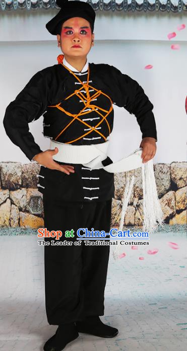 Chinese Beijing Opera Takefu Costume Black Embroidered Robe, China Peking Opera Embroidery Clothing