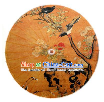 Asian China Dance Handmade Umbrella Ink Painting Plum Blossom Birds Oil-paper Umbrella Stage Performance Props Umbrellas