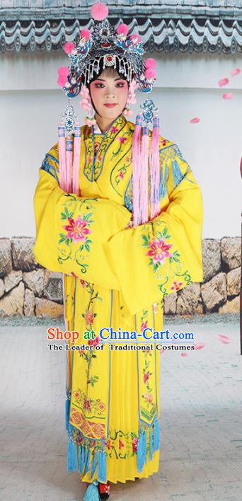 Chinese Beijing Opera Diva Palace Lady Embroidered Yellow Costume, China Peking Opera Actress Embroidery Clothing