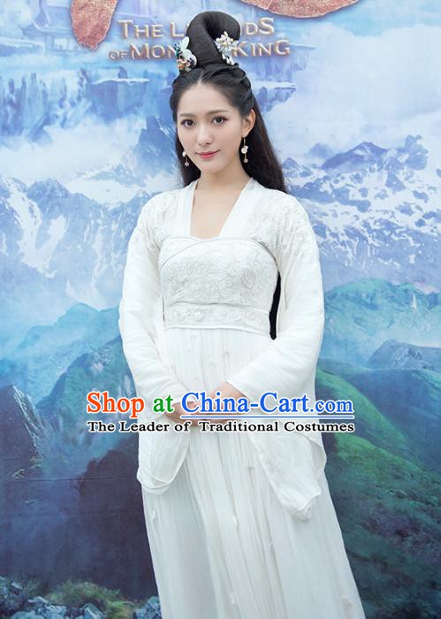 Traditional Chinese Ancient Tang Dynasty Palace Lady Princess White Dress Costume for Women
