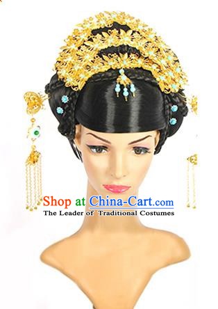 Traditional Chinese Ancient Palace Princess Hair Accessories Phoenix Coronet Hairpins and Wig for Women