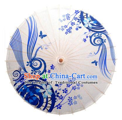 China Traditional Dance Handmade Umbrella Blue and White Porcelain Oil-paper Umbrella Stage Performance Props Umbrellas