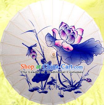 Handmade China Traditional Dance Painting Dragonfly Lotus Umbrella Oil-paper Umbrella Stage Performance Props Umbrellas
