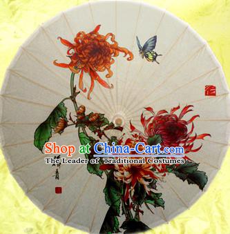 Handmade China Traditional Dance Painting Chrysanthemum Butterfly Umbrella Oil-paper Umbrella Stage Performance Props Umbrellas