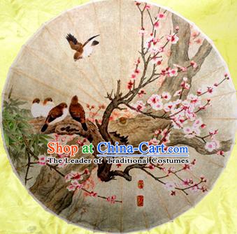 Handmade China Traditional Dance Painting Peach Blossom Birds Umbrella Oil-paper Umbrella Stage Performance Props Umbrellas