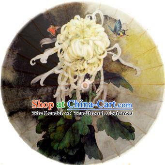 Handmade China Traditional Dance Painting White Chrysanthemum Umbrella Oil-paper Umbrella Stage Performance Props Umbrellas