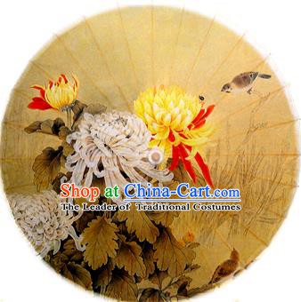 Handmade China Traditional Dance Ink Painting Chrysanthemum Yellow Umbrella Oil-paper Umbrella Stage Performance Props Umbrellas